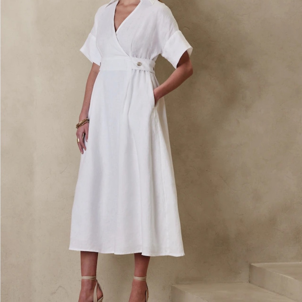 Banana Republic White Midi Wrap Dress